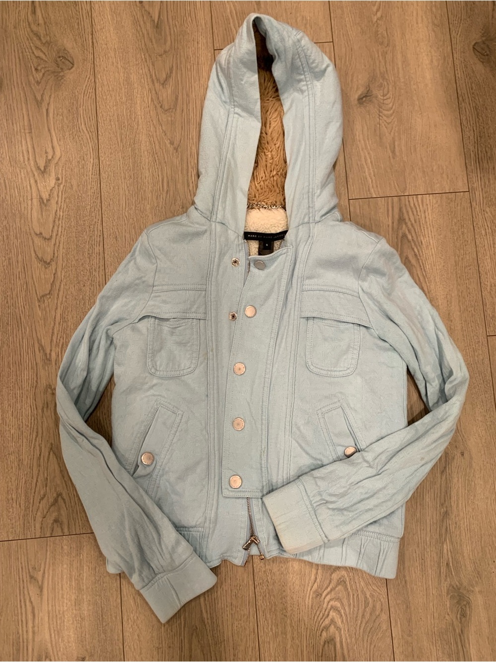 Marc by Marc Jacobs Light Blue Hooded Sherpa-Lined Jacket